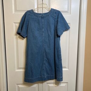 J.CREW Blue Denim Jean Shift Dress Size 8 Pockets Short Sleeve J